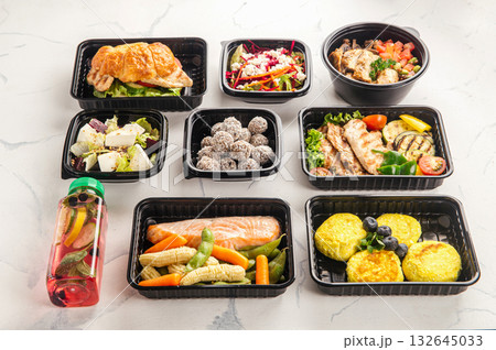Healthy meal delivery with assorted dishes 132645033