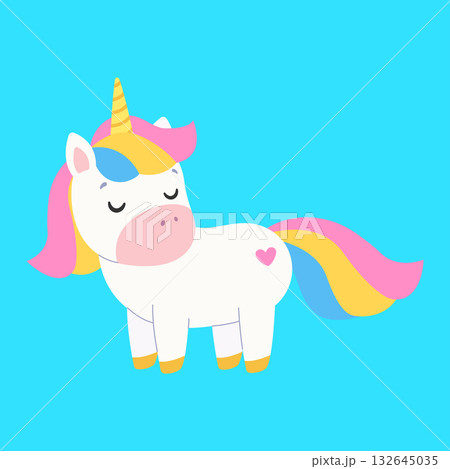 Cute unicorn. Isolated background. Flat style vector illustration Cute unicorn. Isolated background. Flat style vector illustration 132645035
