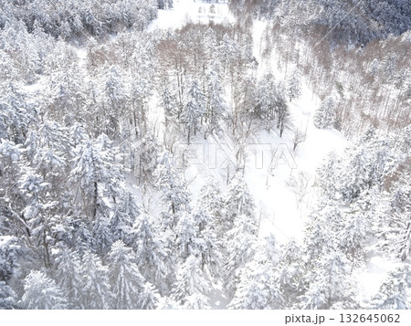 北八ヶ岳の雪山パノラマ｜晴天の青空・太陽・ロープウェイ 132645062
