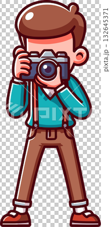 一眼レフカメラを構える男性 132645371