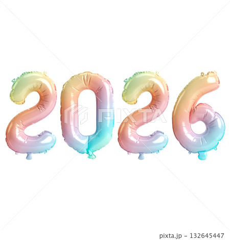 3d Illustration of Rainbow 2026 Balloon Numbers on transparent Background 132645447