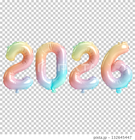 3d Illustration of Rainbow 2026 Balloon Numbers on transparent Background 132645447