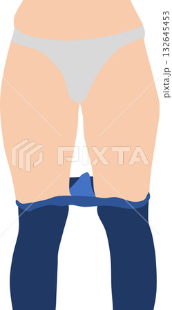 ジーパンを脱いでいる女性の足のイラスト	 132645453
