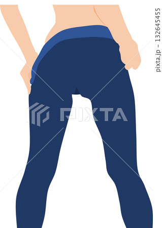 ジーパンを脱いでいる女性の足のイラスト	 132645455