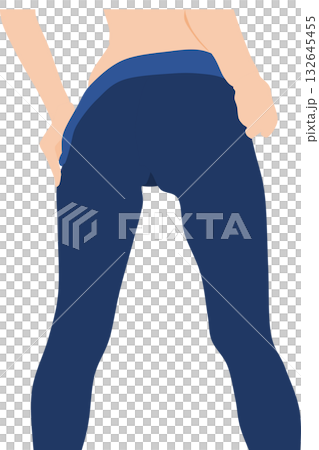 ジーパンを脱いでいる女性の足のイラスト	 132645455