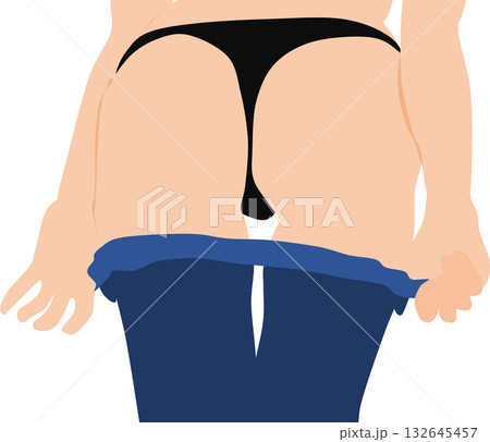 ジーパンを脱いでいる女性の足のイラスト	 132645457