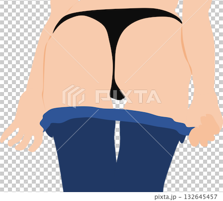 ジーパンを脱いでいる女性の足のイラスト	 132645457