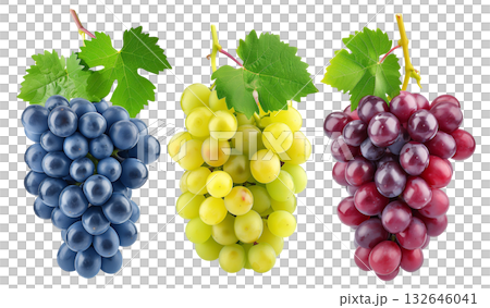 Set three bunch grape with leaf isolated on white background png transparent clipart. 132646041