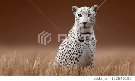 Majestic white leopard in a golden field 132646190