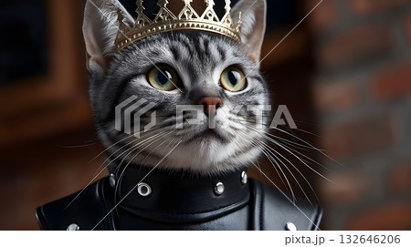 Regal feline warrior in royal attire 132646206
