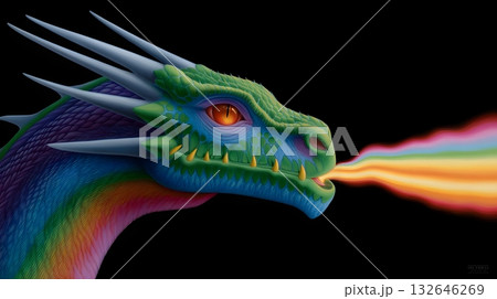 Majestic dragon breathing rainbow fire Majestic dragon breathing rainbow fire 132646269