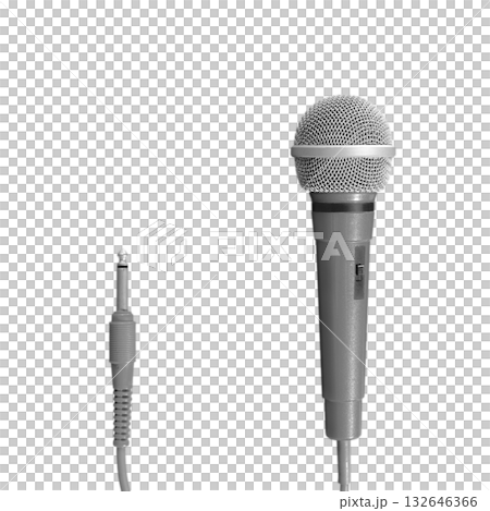 【切り抜き透過背景素材】灰色のコード付きカラオケ用マイク 【切り抜き透過背景素材】灰色のコード付きカラオケ用マイク 132646366