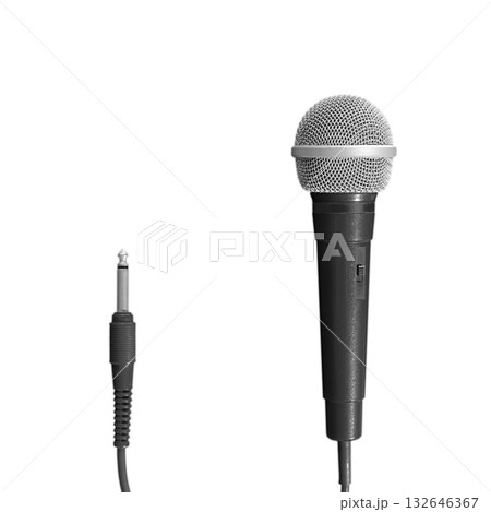 【切り抜き透過背景素材】黒色のコード付きカラオケ用マイク 132646367