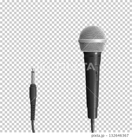 【切り抜き透過背景素材】黒色のコード付きカラオケ用マイク 132646367