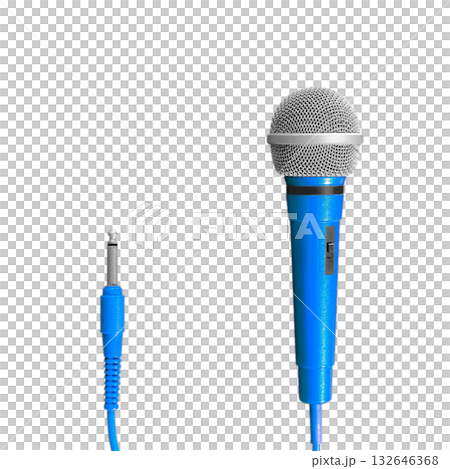 [Cutout transparent background material] Blue corded karaoke microphone 132646368