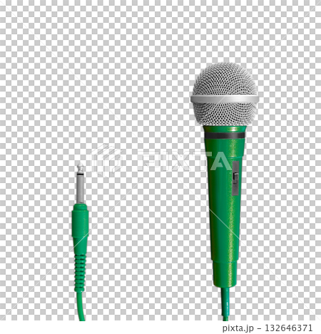 [鏤空透明背景資料] 綠色有線卡拉OK麥克風 132646371