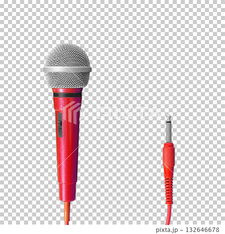 [剪切透明背景材料] 紅色有線卡拉OK麥克風 132646678