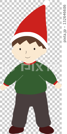Hand-drawn illustration of a boy wearing a Santa hat | Cute Christmas child image 132646686