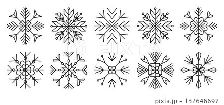 Black line snowflake set, decorative vector signs in various shapes, monochrome winter clipart collection Black line snowflake set, decorative vector signs in various shapes, monochrome winter clipart collection 132646697