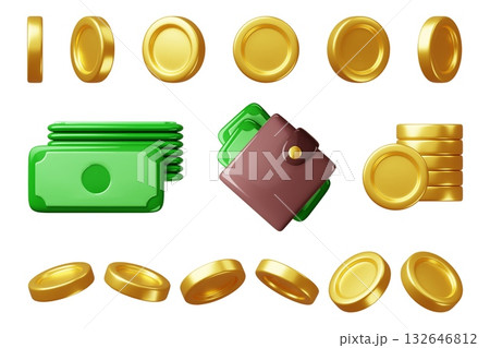 Cartoon 3d financial icons. Payment elements, money, finance and management objects, gold coins, banknotes and wallet, glossy render elements, bank and casino classy vector isolated set Cartoon 3d financial icons. Payment elements, money, finance and management objects, gold coins, banknotes and wallet, glossy render elements, bank and casino classy vector isolated set 132646812