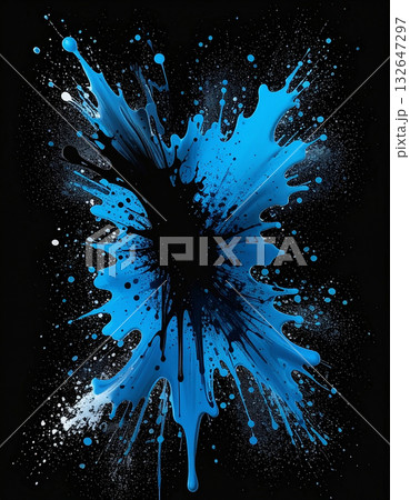 不穏な青黒のインクが飛び散り滴る恐怖を感じさせる抽象的な世界 不穏な青黒のインクが飛び散り滴る恐怖を感じさせる抽象的な世界 132647297