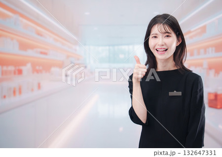 コスメストアで接客をする若い女性店員 132647331