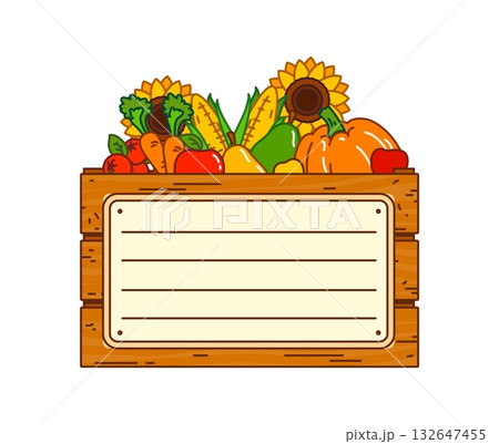 Thanksgiving day vegetables harvest kids memo note template. Thanksgiving harvest memo note vector frame. Kid diary autumn celebration sticker with pumpkin, corn and sunflower, fruits in wooden crate Thanksgiving day vegetables harvest kids memo note template. Thanksgiving harvest memo note vector frame. Kid diary autumn celebration sticker with pumpkin, corn and sunflower, fruits in wooden crate 132647455