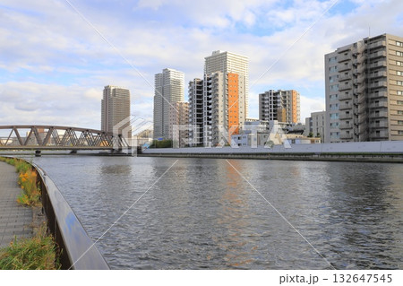 千住隅田川テラスから見る風景(常磐新線隅田川橋梁) 千住隅田川テラスから見る風景(常磐新線隅田川橋梁) 132647545