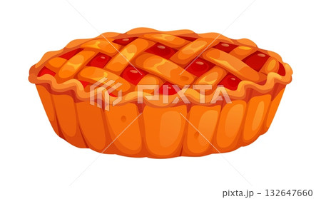 Cartoon apple pie, Thanksgiving day. Traditional autumn homemade vector cake with cinnamon spice. Fall berry pie and sweet dessert with dough grid Cartoon apple pie, Thanksgiving day. Traditional autumn homemade vector cake with cinnamon spice. Fall berry pie and sweet dessert with dough grid 132647660