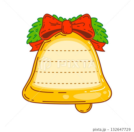 Christmas golden bell kids memo note template. Merry Xmas diary frame, Christmas holiday scrapbook vector sticker. Happy New Year schedule label with golden bell, pine branch and red ribbon bow Christmas golden bell kids memo note template. Merry Xmas diary frame, Christmas holiday scrapbook vector sticker. Happy New Year schedule label with golden bell, pine branch and red ribbon bow 132647729