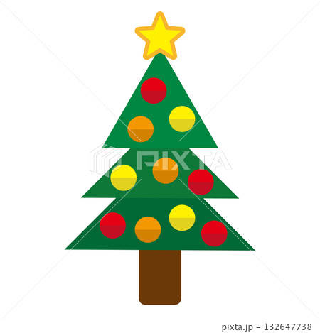 シンプルでフラットな白バックのクリスマスツリーのイラスト 132647738