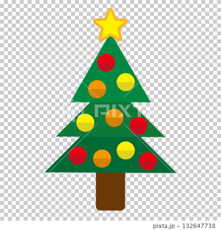 シンプルでフラットな白バックのクリスマスツリーのイラスト 132647738
