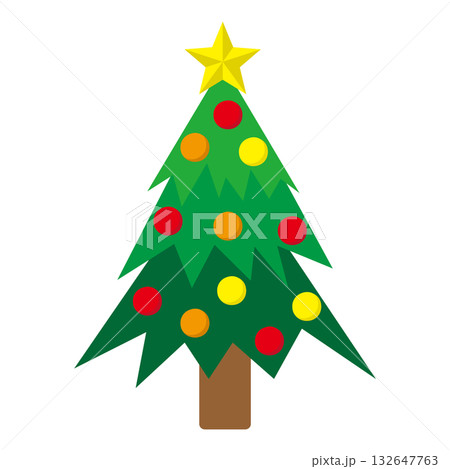 シンプルでフラットな白バックのクリスマスツリーのイラスト シンプルでフラットな白バックのクリスマスツリーのイラスト 132647763