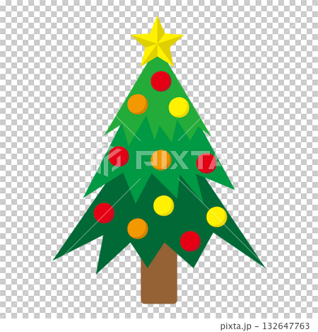 シンプルでフラットな白バックのクリスマスツリーのイラスト シンプルでフラットな白バックのクリスマスツリーのイラスト 132647763
