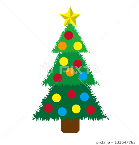 シンプルでフラットな白バックのクリスマスツリーのイラスト 132647765