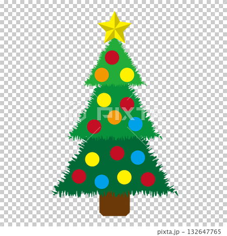シンプルでフラットな白バックのクリスマスツリーのイラスト 132647765