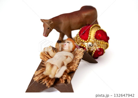 Christmas decorative trinkets on a white background Christmas decorative trinkets on a white background 132647942