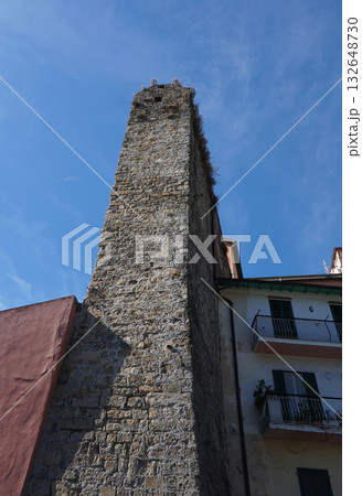 Sanremo, Italy - Exterior walls of the 18th century Forte di Santa Tecla, alongside the Gino Napolitano Gardens 132648730