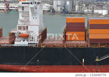 Barcelona, Spain - Cargo containers stored on the cargo ships. Barcelona, Spain - Cargo containers stored on the cargo ships. 132648770