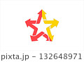 Red and yellow arrows forming a star shape isolated on white background 132648971