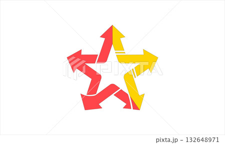 Red and yellow arrows forming a star shape isolated on white background Red and yellow arrows forming a star shape isolated on white background 132648971