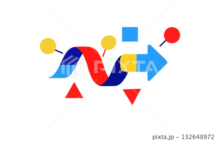 Abstract colorful ribbon with geometric shapes and arrows, isolated on white background Abstract colorful ribbon with geometric shapes and arrows, isolated on white background 132648972