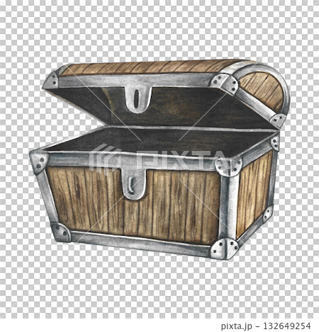 An empty open chest. Hand-drawn watercolor illustrations. Color image. Isolate. For decorating children s games and holidays. For stickers, invitation cards, posters and banners, packaging and more. An empty open chest. Hand-drawn watercolor illustrations. Color image. Isolate. For decorating children s games and holidays. For stickers, invitation cards, posters and banners, packaging and more. 132649254