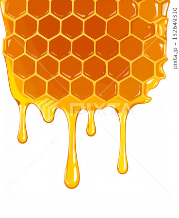 滴り落ちる黄金の蜂蜜がハニカム構造からあふれるとろける美味しさ 滴り落ちる黄金の蜂蜜がハニカム構造からあふれるとろける美味しさ 132649310