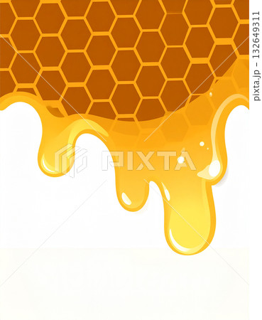 滴り落ちる黄金の蜂蜜がハニカム構造からあふれるとろける美味しさ 滴り落ちる黄金の蜂蜜がハニカム構造からあふれるとろける美味しさ 132649311