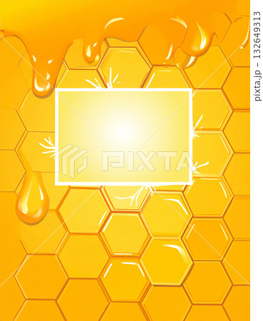 滴り落ちる黄金の蜂蜜がハニカム構造からあふれるとろける美味しさ 132649313