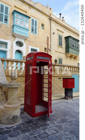 British red telephone booth in Valletta, Malta. 132649400
