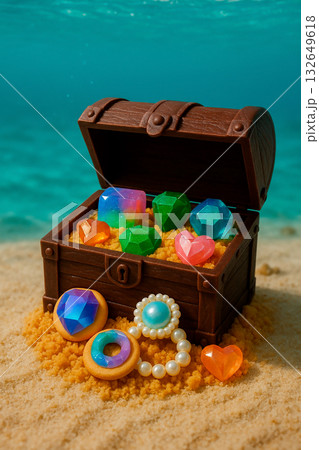 海底の宝箱とカラフルな宝石スイーツ 132649618