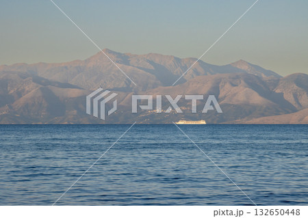 Ionian sea and Albanian mountains, Corfu, Greece 132650448