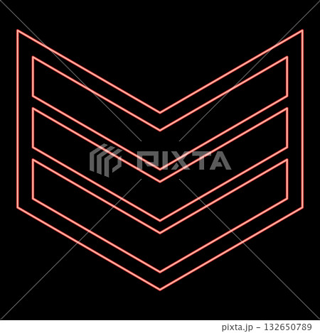 Neon army chevron military rank insignia badge symbol sign petty officer red color vector illustration image flat style 132650789
